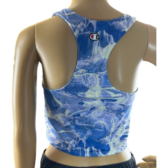 (5 for $25)Champion Blue Ripple Effect Round Neck Sleeveless Crop Top Size Large - Picture 5 of 6